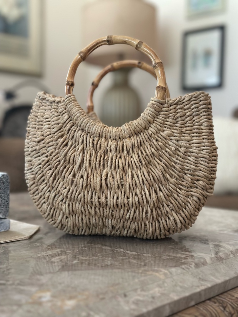 Faded Glory Neutral Woven Tote with Metal Snap - Picture 7 of 10